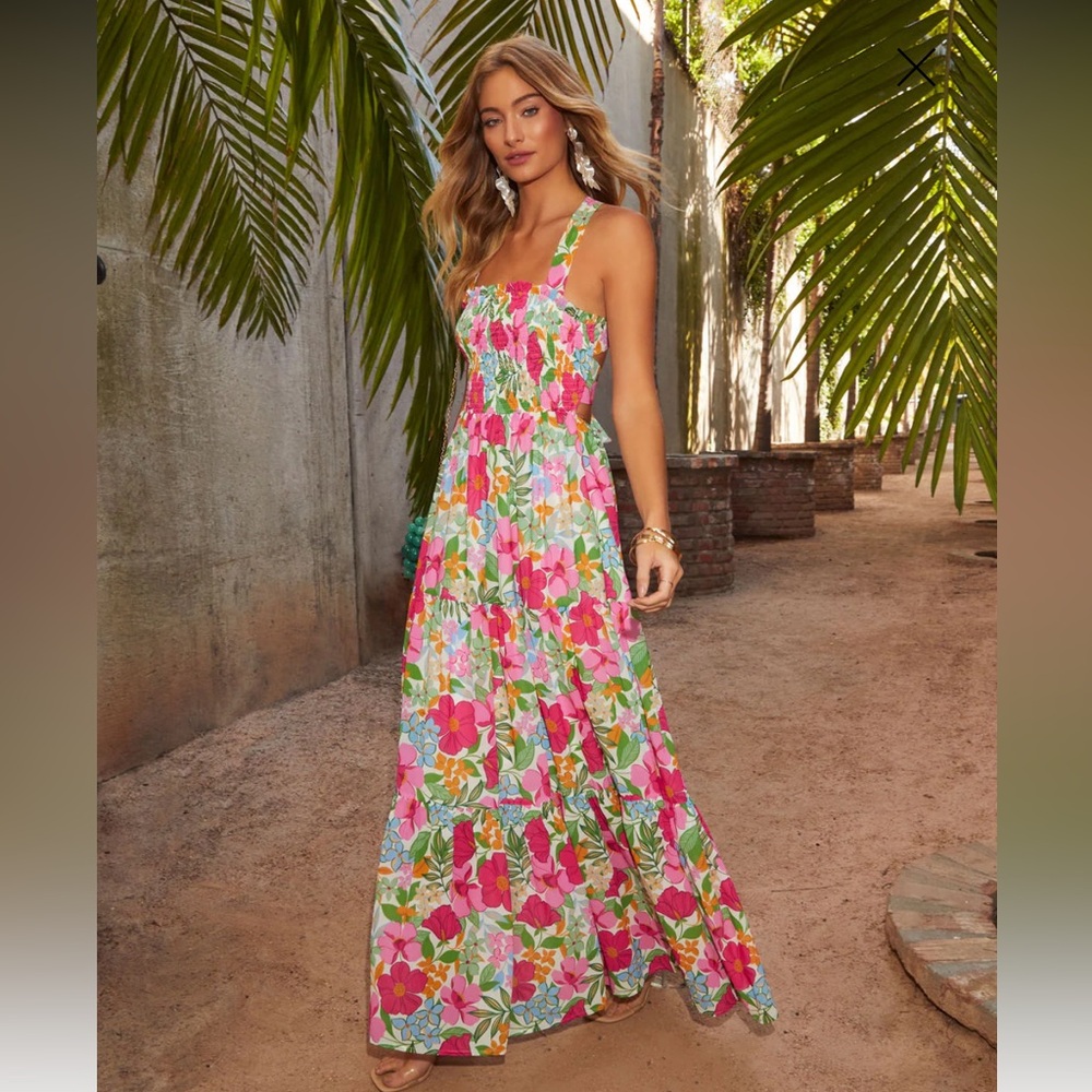 Vici Floral Maxi Dress - Pink, Green, White